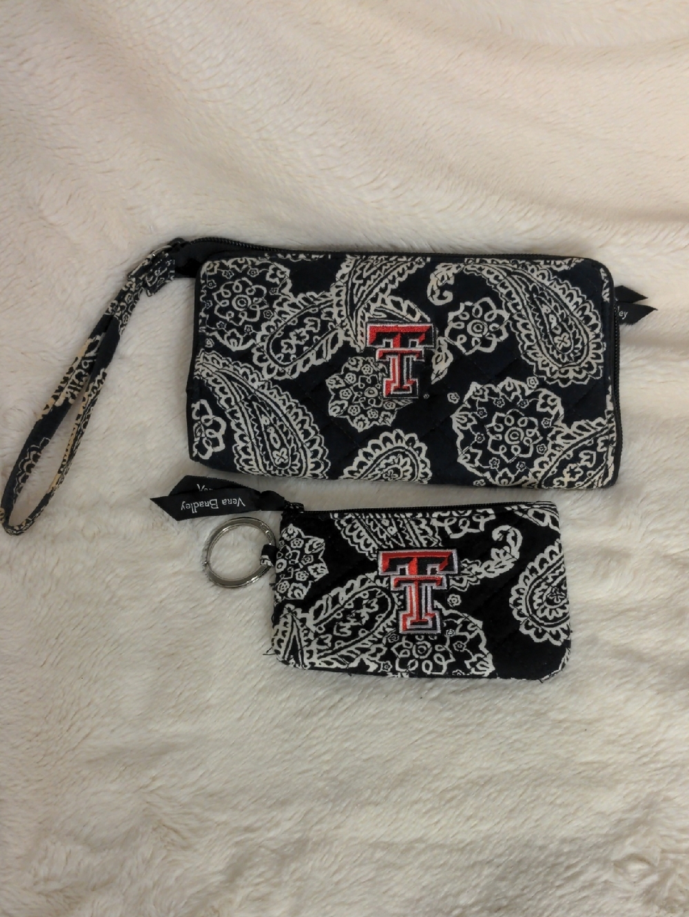 Vera Bradley Black & White Paisley Quilted Key Pouch with Red Accent